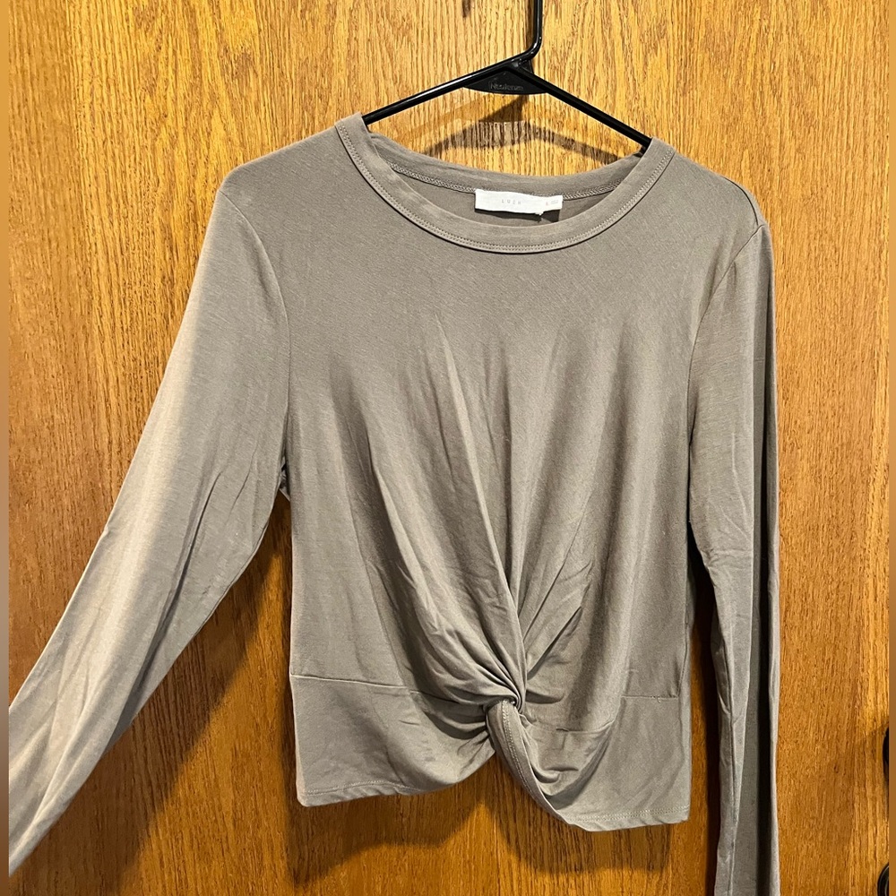 LUSH Green/Grey twist front long sleeve top